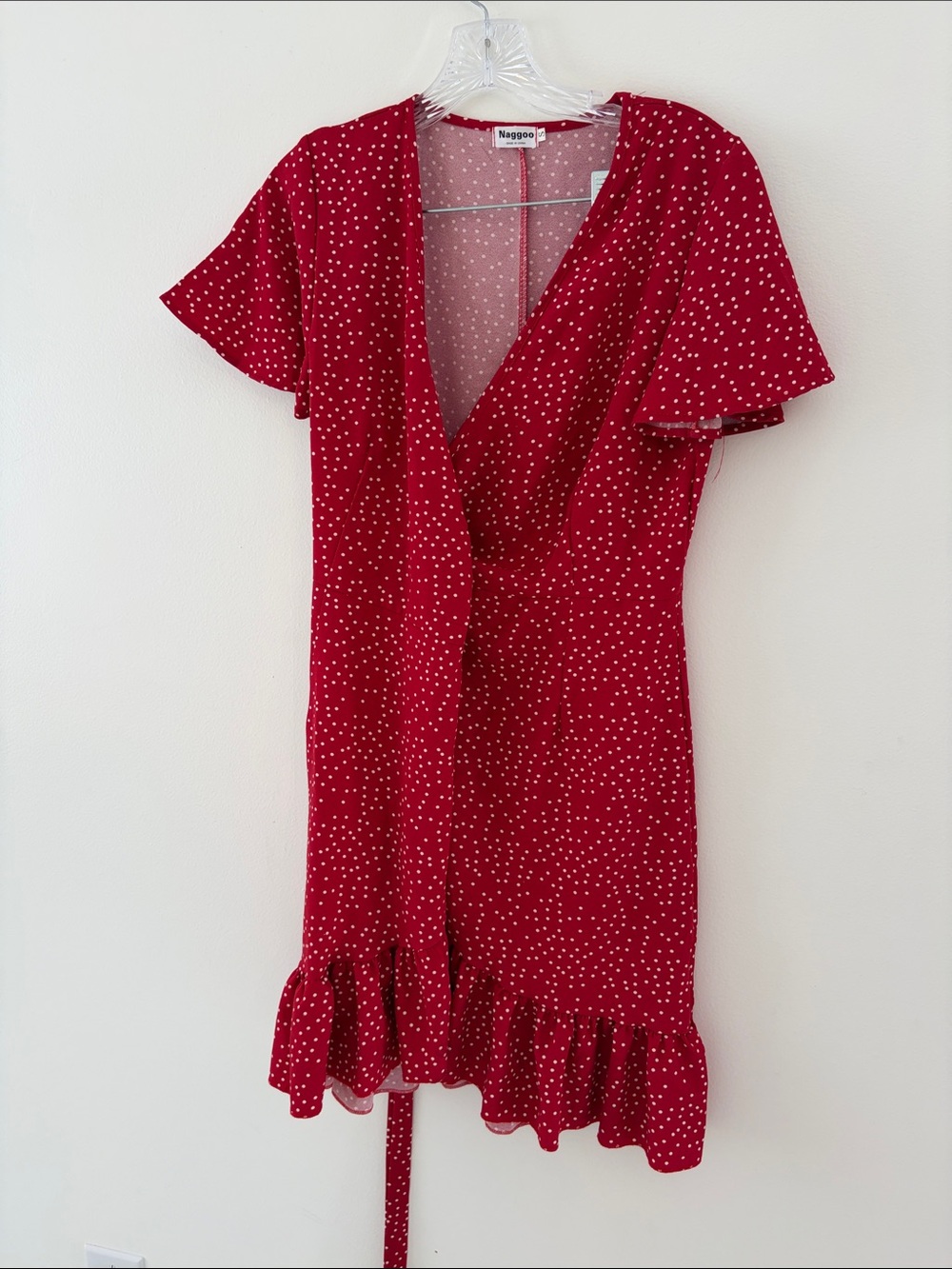 Red Polka Dot Wrap-Style Dress